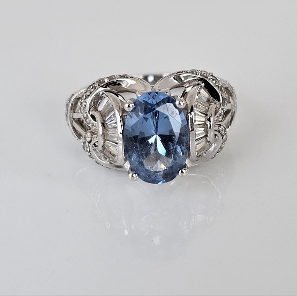 Victoria Wieck London Blue Topaz & Diamond Simulant Sterling Silver Ring Sz 8 - Picture 6 of 11